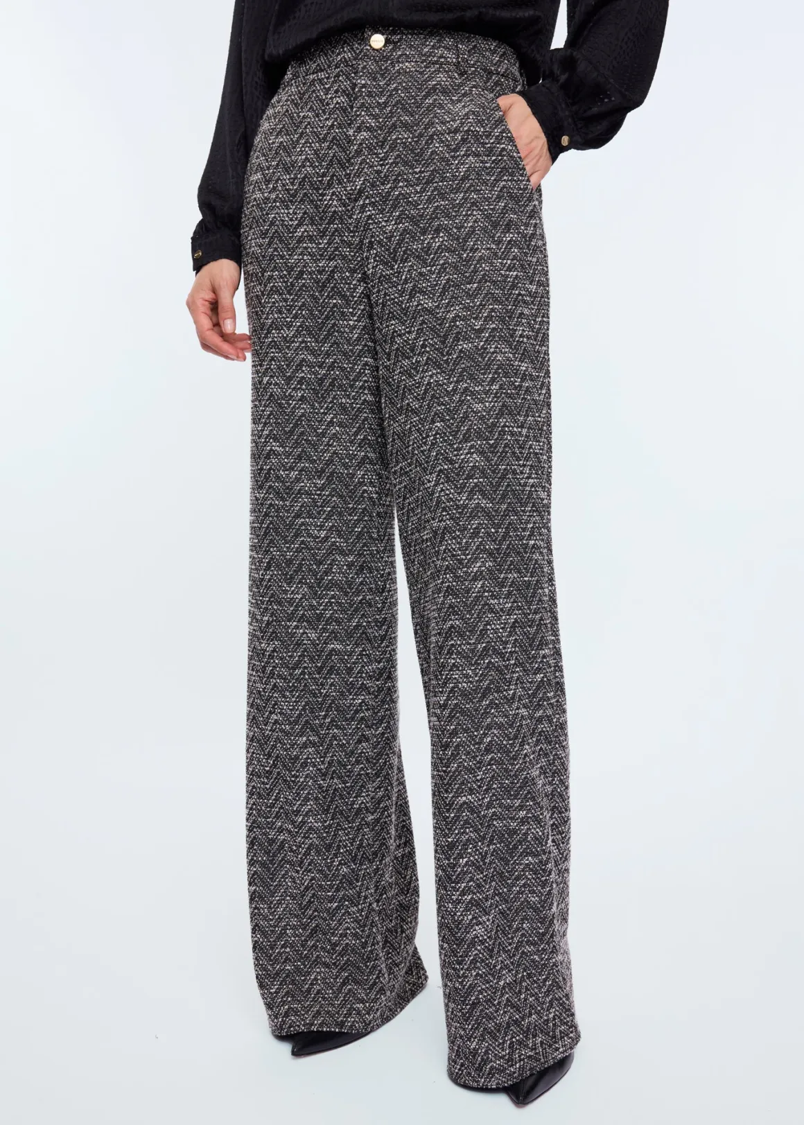 VANILIA Boucle melange trousers Black/Ecru Best