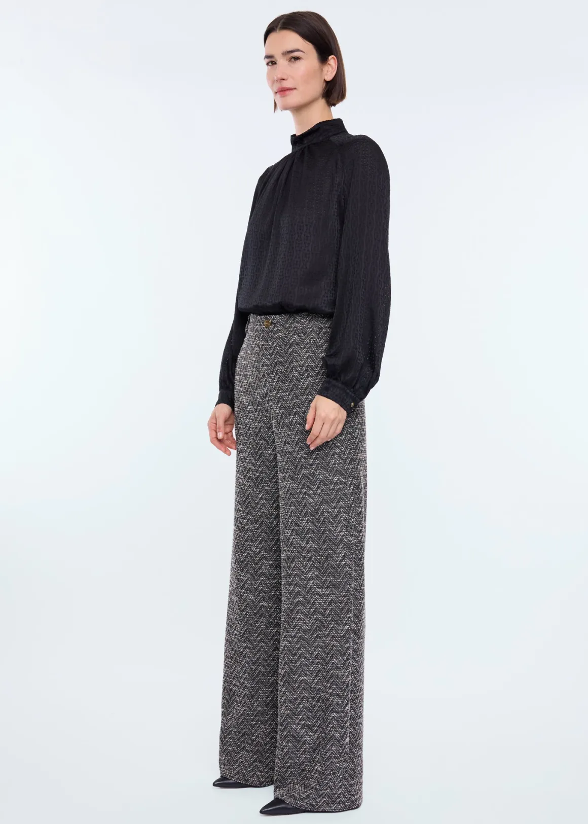 VANILIA Boucle melange trousers Black/Ecru Best