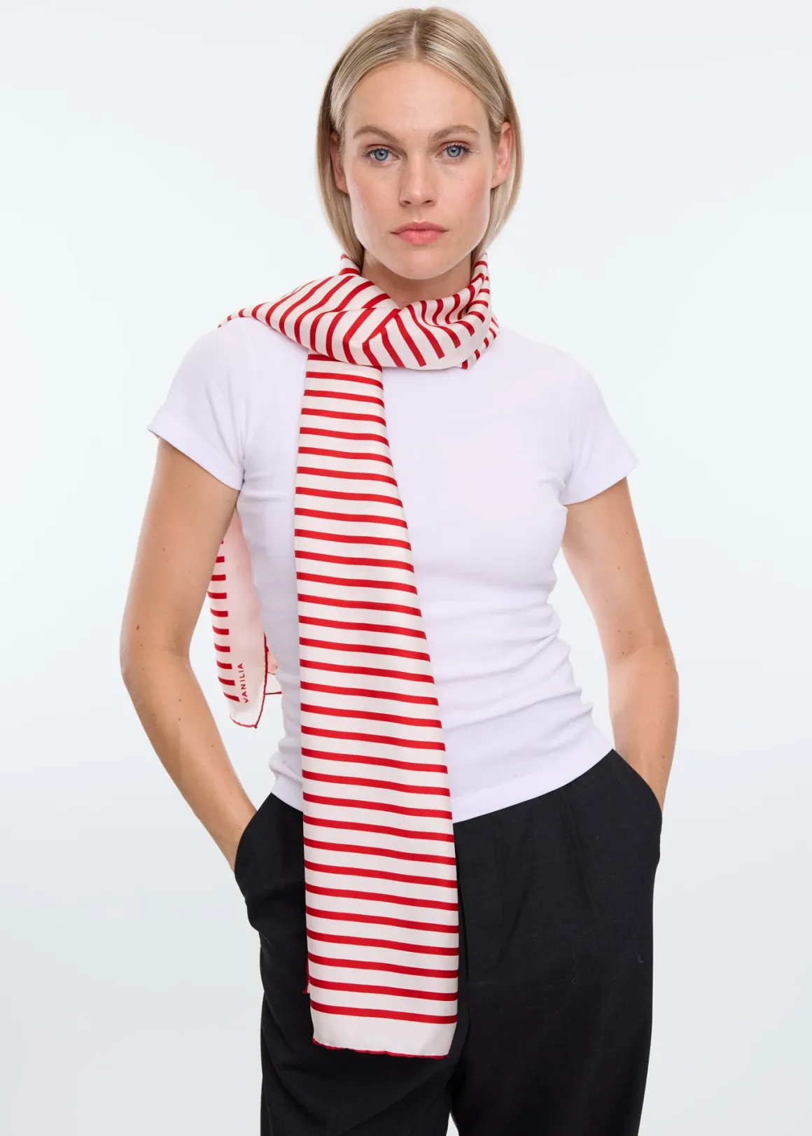 VANILIA Classic stripe scarf long cherryred New