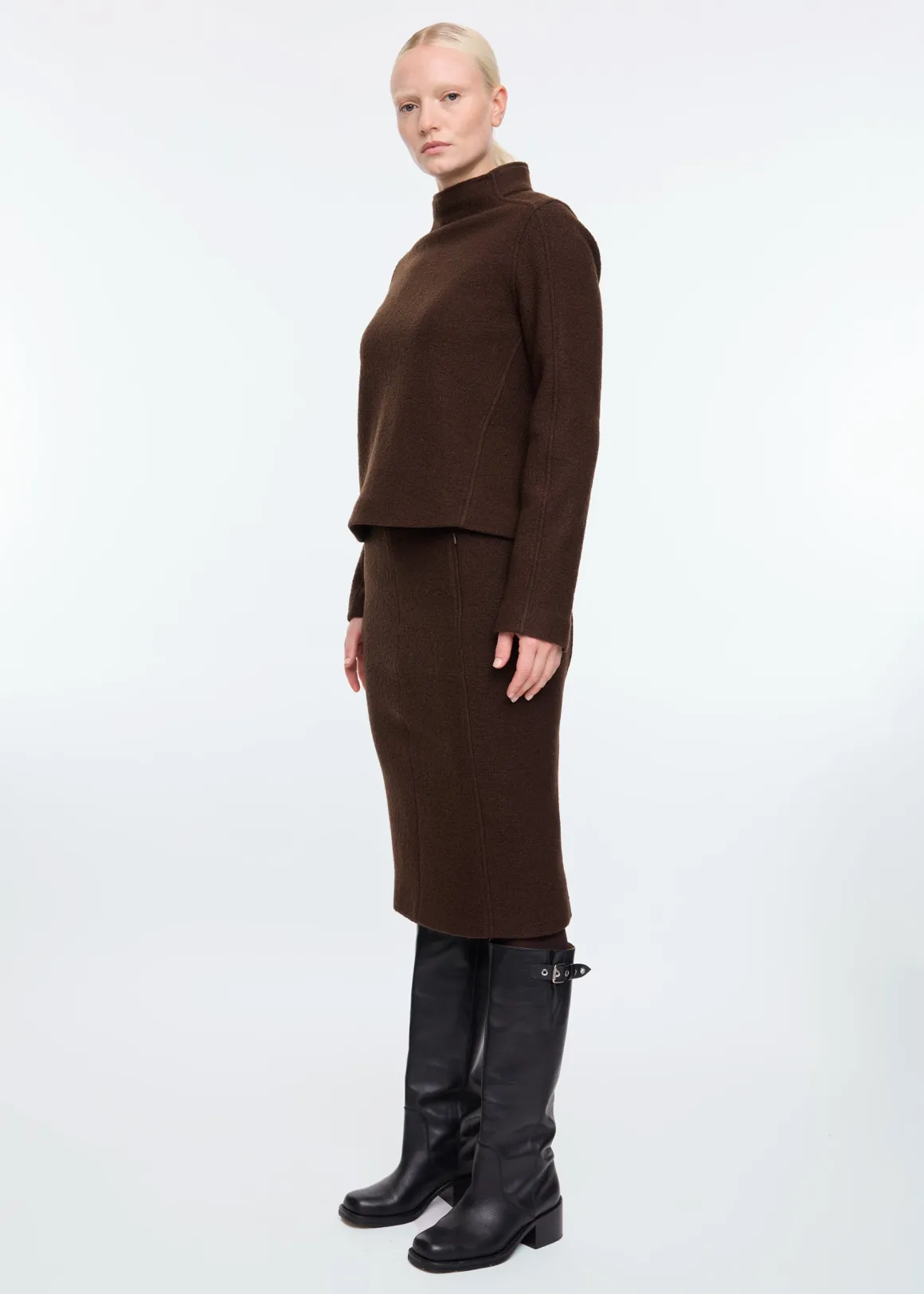 VANILIA Curl wool pencil skirt Turkishcoffee Online