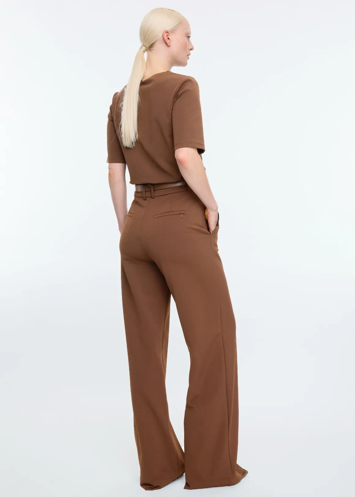 VANILIA Tailored twill broek Pineconebrown Discount