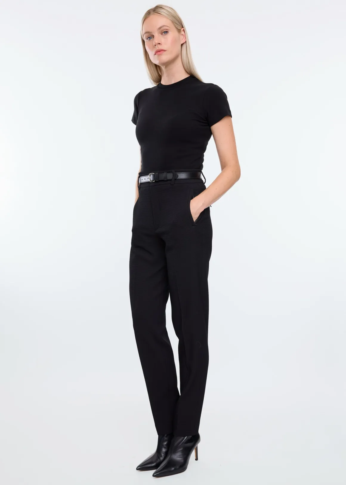 VANILIA Tapered waffle trousers tall Zwart Fashion