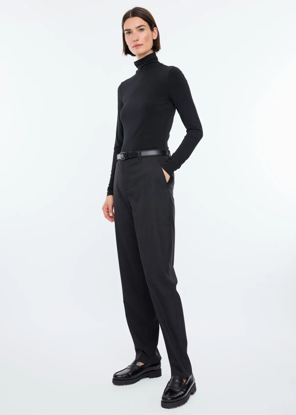 VANILIA Tapered wool trousers AntraMelange Flash Sale