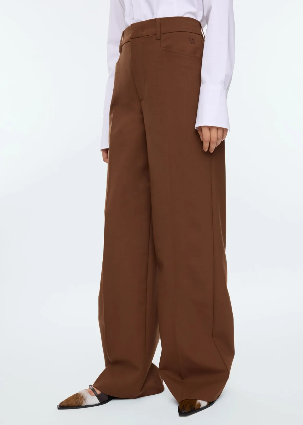 VANILIA Wool tailored wide trousers Pineconebrown Clearance